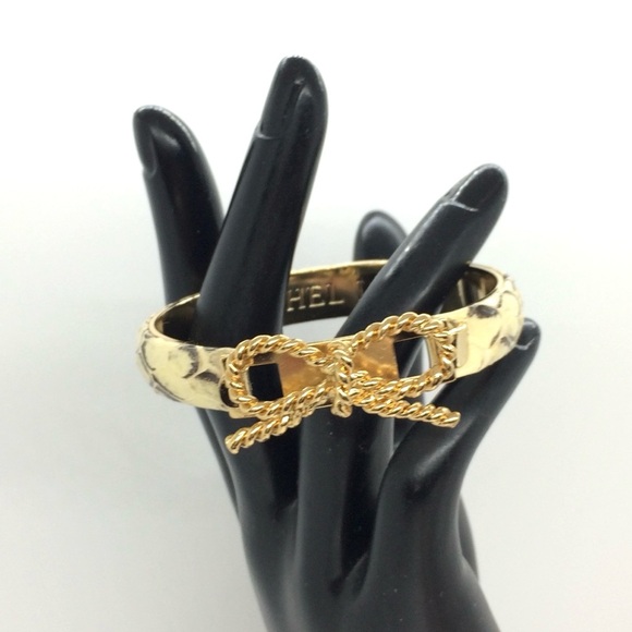 3/$30 RACHEL LEIGH FAUX SNAKE SKIN TEXTURED GOLD TONE BOW BUCKLE BANGLE BRACELET - Picture 4 of 14